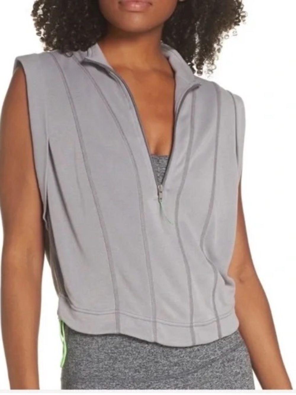 FP Movement by Free People Light Gray Sleeveless Zip-Up Tank